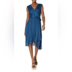 DKNY Womens Size 4 Blue Metallic Faux  Wrap Dress